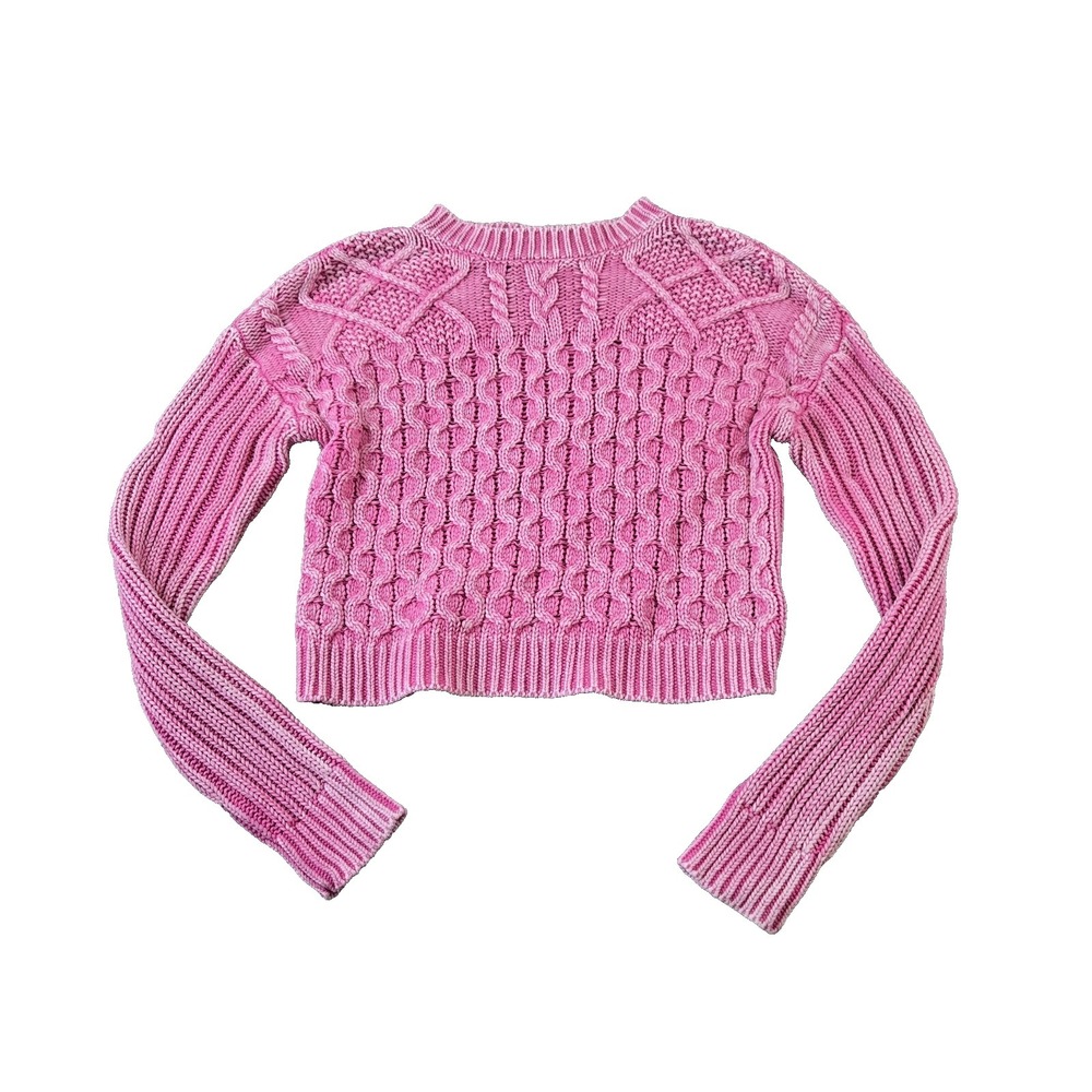 Aeropostale Women's Cable Knit Cropped Sweater Distressed Pink Color Size XS